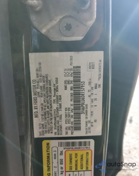 2013 Ford Fusion Se Hybrid z USA, uszkodzony, nr VIN 3FA6P0LU6DR157953